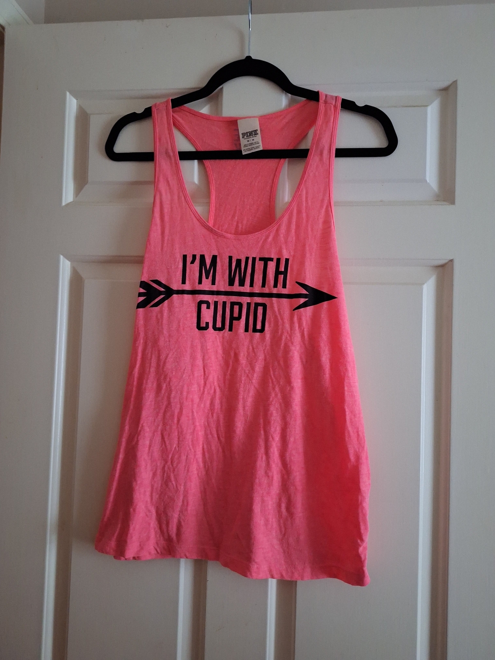 PINK Victoria’s Secret Neon Pink “I’m With Cupid” Muscle Tank – Size M